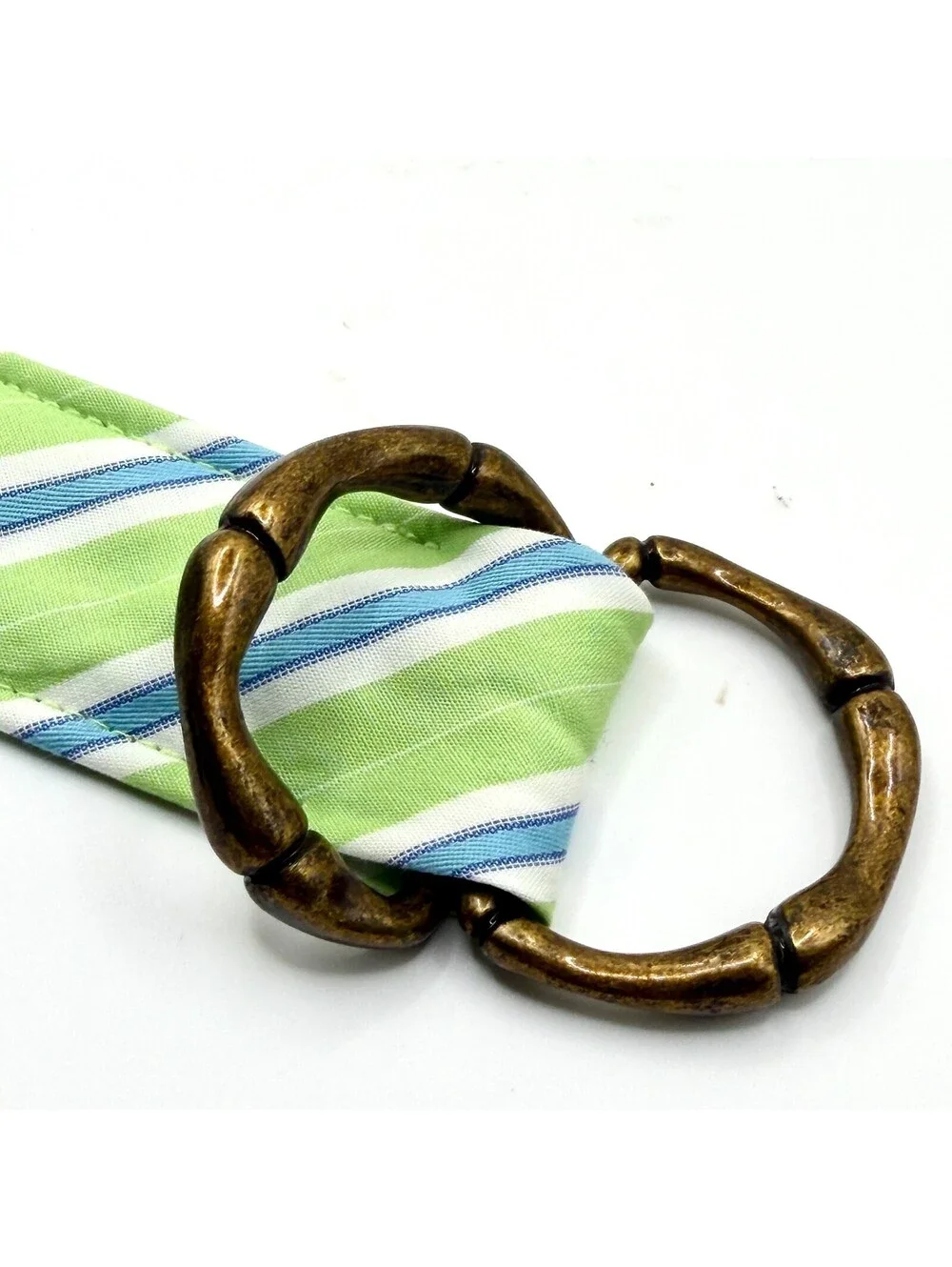 J.Crew Green Blue Striped Cotton D-Ring Ribbon Belt
